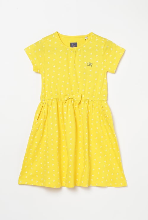 ALLEN SOLLY Girls Heart Printed A-Line Dress with Bow Detail