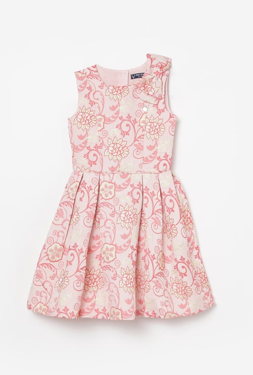 ALLEN SOLLY Girls Printed A-Line Dress with Bow Detail