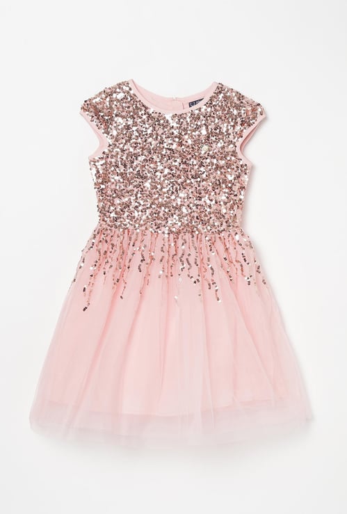 ALLEN SOLLY Girls Sequin Embellished A-Line Dress
