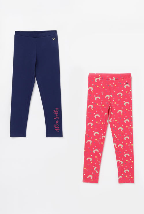 ALLEN SOLLY Girls Printed Elasticated Leggings- Pack of 2