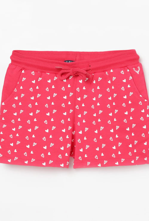 ALLEN SOLLY Girls Heart Printed Elasticated Shorts