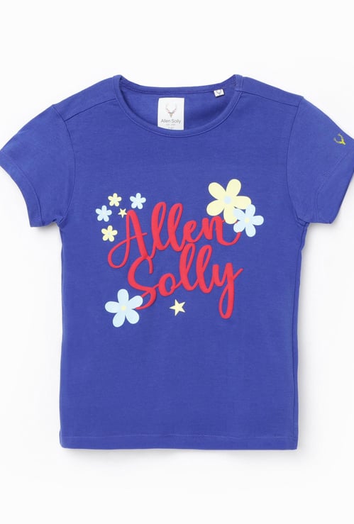 ALLEN SOLLY Girls Printed Round Neck T-shirt