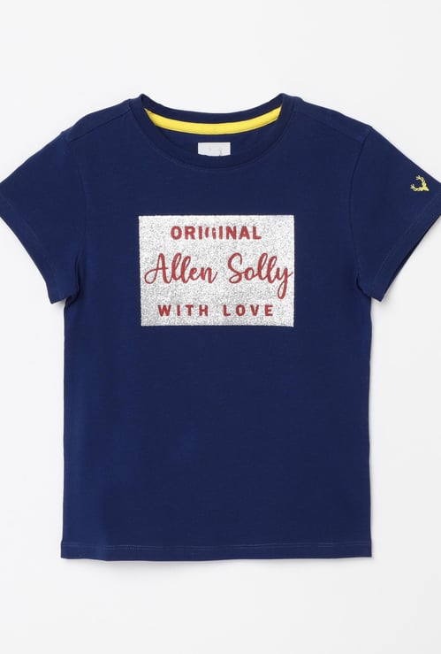 ALLEN SOLLY Girls Printed Round Neck T-shirt