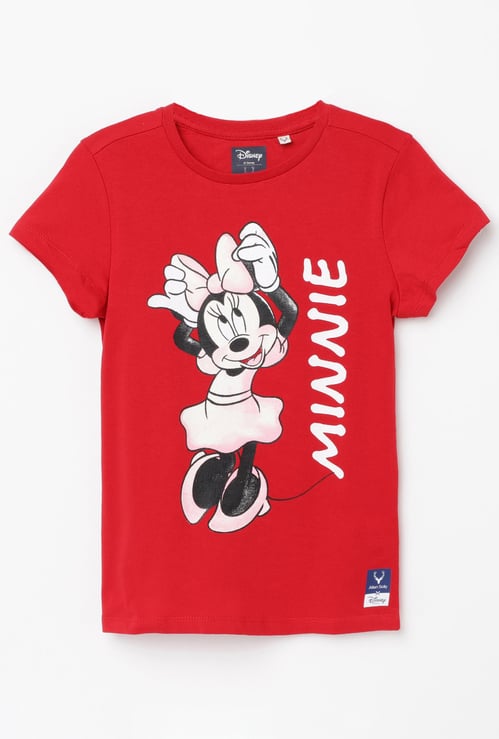 ALLEN SOLLY Girls Minnie Mouse Printed Crew Neck T-shirt