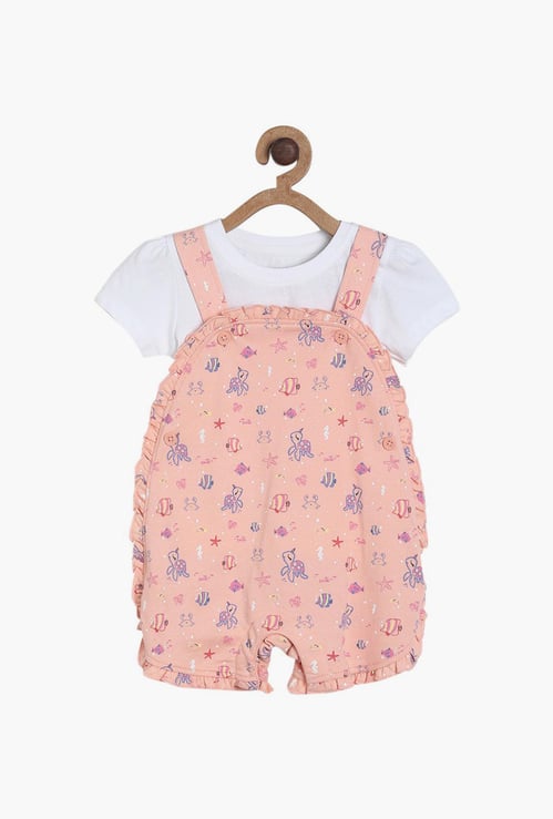FS MINI KLUB Girls Printed Dungaree with Top