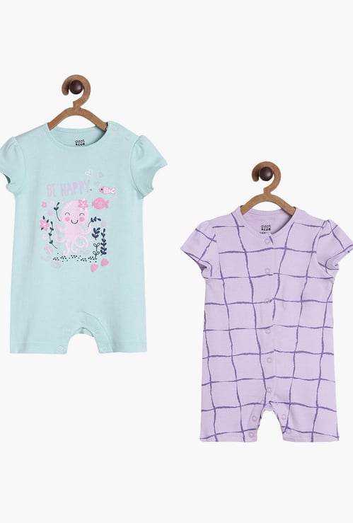 FS MINI KLUB Girls Printed Short Sleeves Romper - Set of 2 Pcs