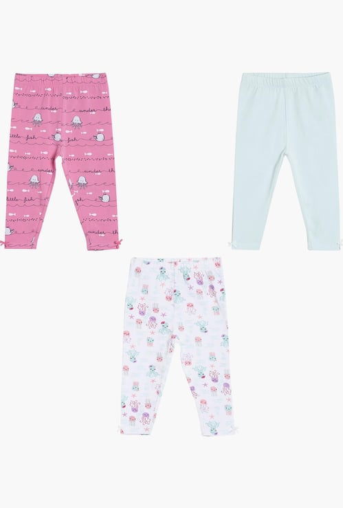 FS MINI KLUB Girls Printed Elasticated Leggings- Set of 3