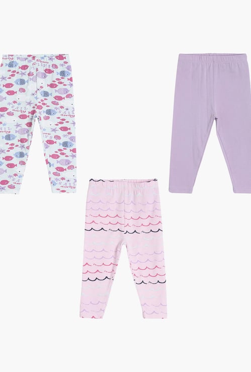 FS MINI KLUB Girls Printed Elasticated Leggings - Pack of 3