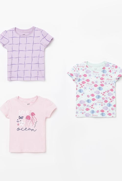FS MINI KLUB Girls Printed Round Neck T-shirt - Pack of 3