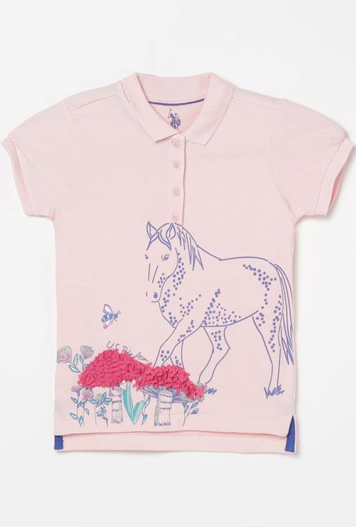 U.S. POLO ASSN. KIDS Girls Printed Polo T-shirt