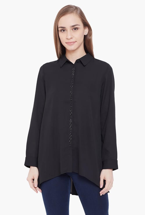 MADAME Women Solid High-Low Hem Shirt