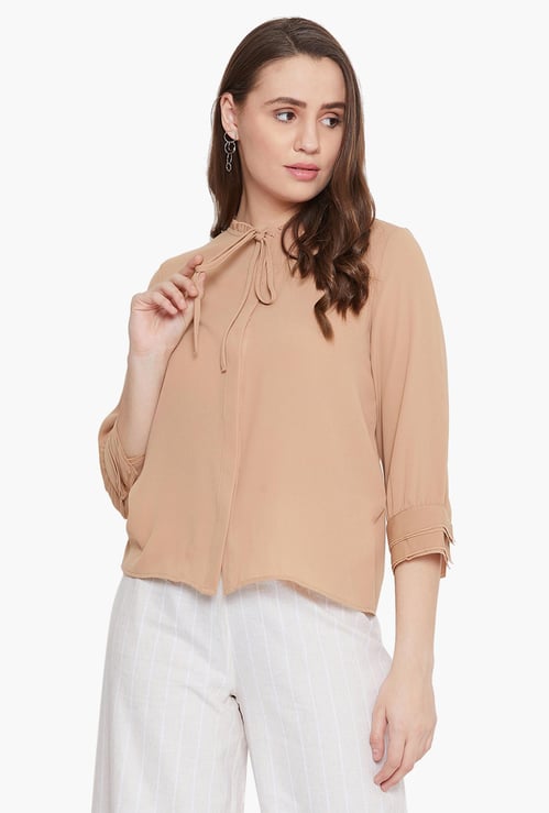 MADAME Women Solid Three-quarter Sleeves Top