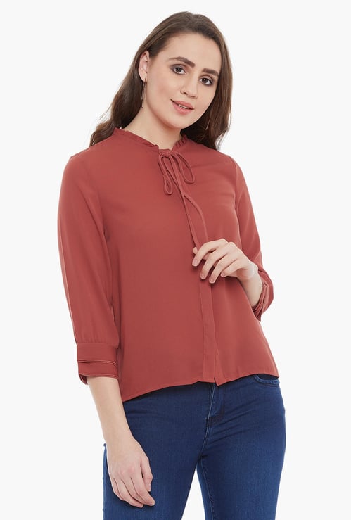 MADAME Women Solid Three-quarter Sleeves Top