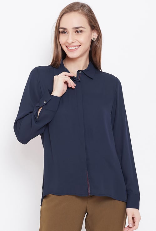 MADAME Women Solid Full Sleeves Formal Shirt