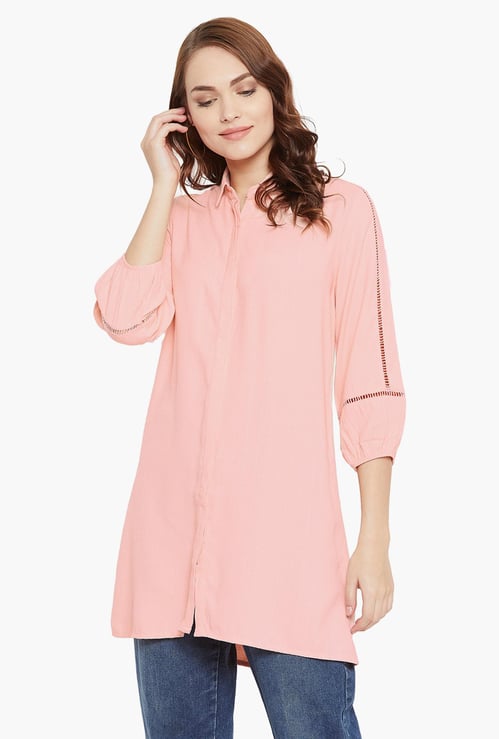 MADAME Women Solid Longline Shirt
