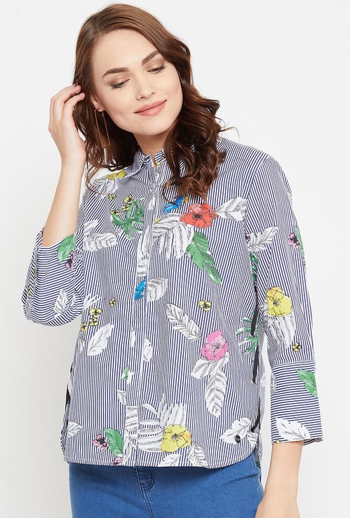 MADAME Floral Print Three-Quarter Sleeves Shirt