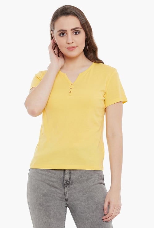 MADAME Women Solid Short Sleeves T-shirt