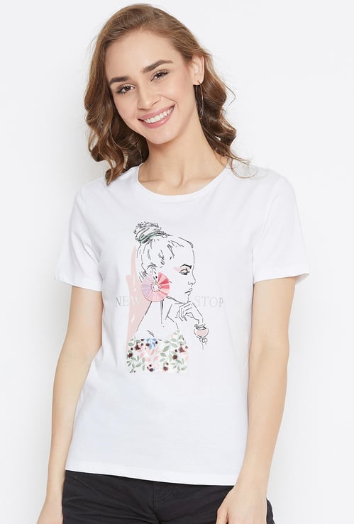 MADAME Women Graphic Print Round Neck T-shirt