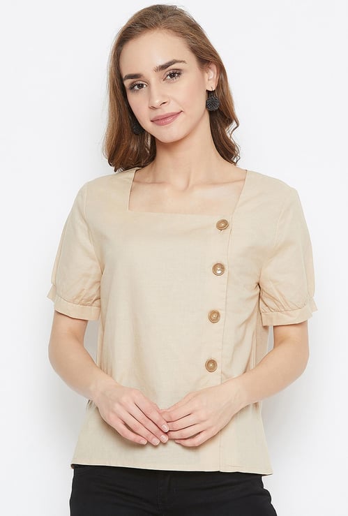 MADAME Women Solid Short Sleeves Top
