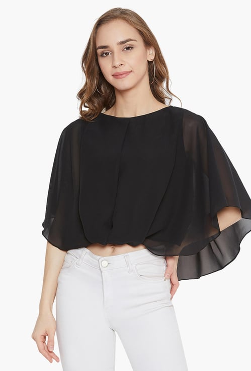 MADAME Women Solid Woven Cape Top
