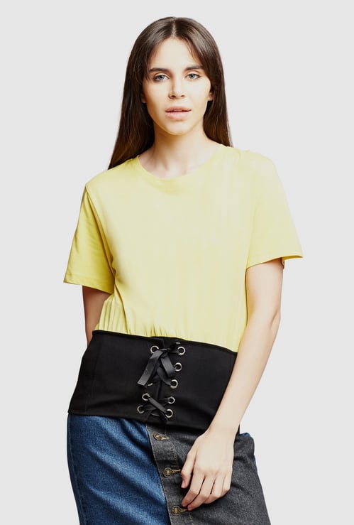 MADAME Women Colourblock Short Sleeves Top