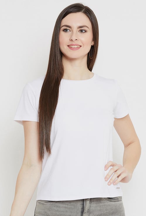MADAME Women Solid Round Neck T-shirt