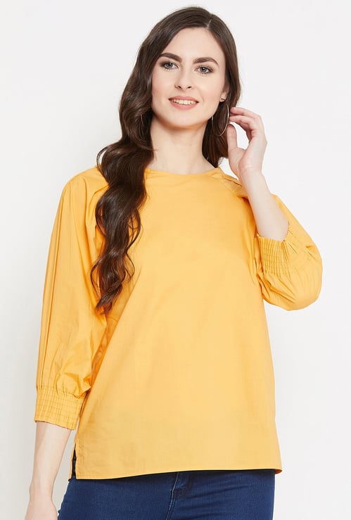 MADAME Women Solid Three-Quarter Sleeves Top