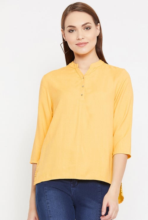MADAME Women Solid Three-Quarter Sleeves Top