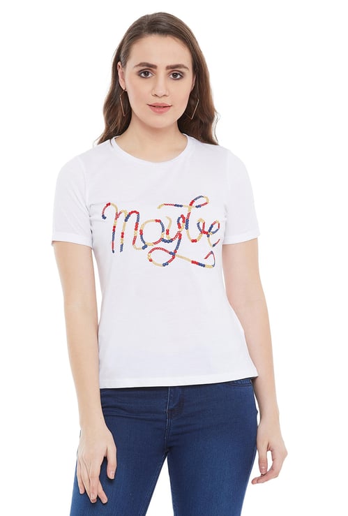 MADAME Women Printed Round Neck T-shirt
