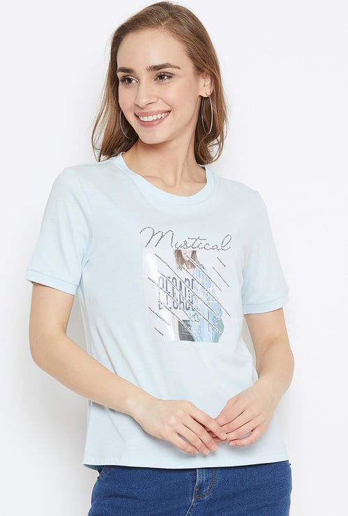 MADAME Women Printed Round Neck T-shirt