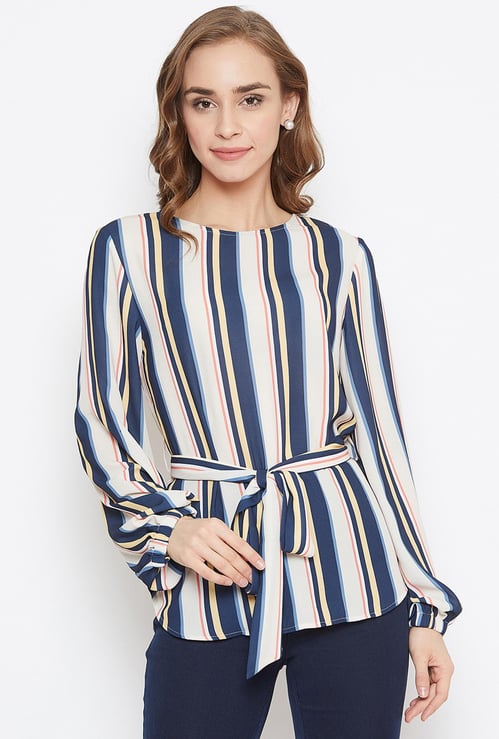 MADAME Women Striped Full Sleeves Top