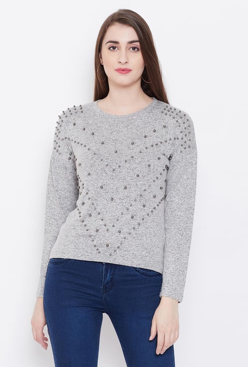 MADAME Women Beaded Full Sleeves Top