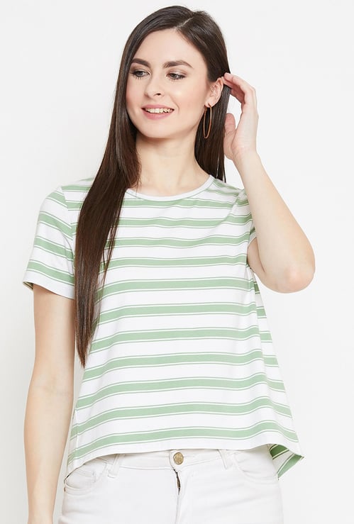 MADAME Women Striped Round Neck T-shirt