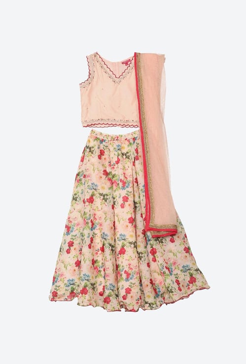 BIBA Girls Printed Lehenga  Set with Dupatta