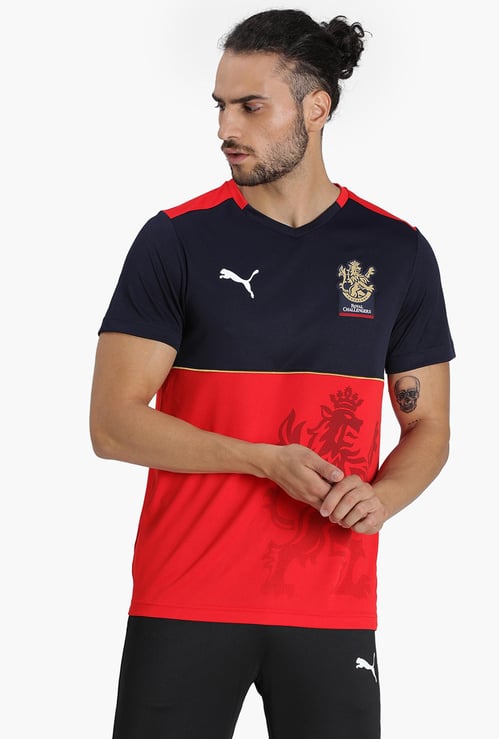 PUMA Men Royal Challengers Printed V-Neck Sports T-shirt