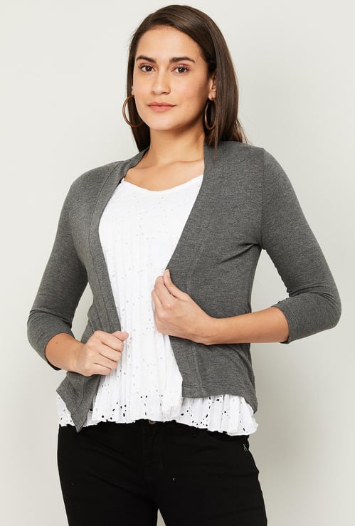 CODE Women Solid Front Open Shrug