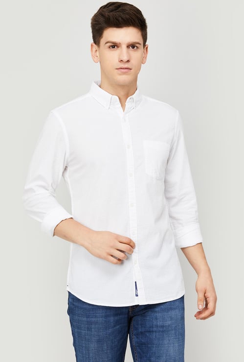 FAME FOREVER Men Textured Slim Fit Casual Shirt