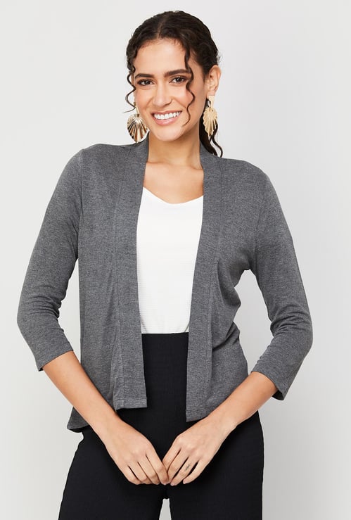 CODE Women Solid Open Front Shrug