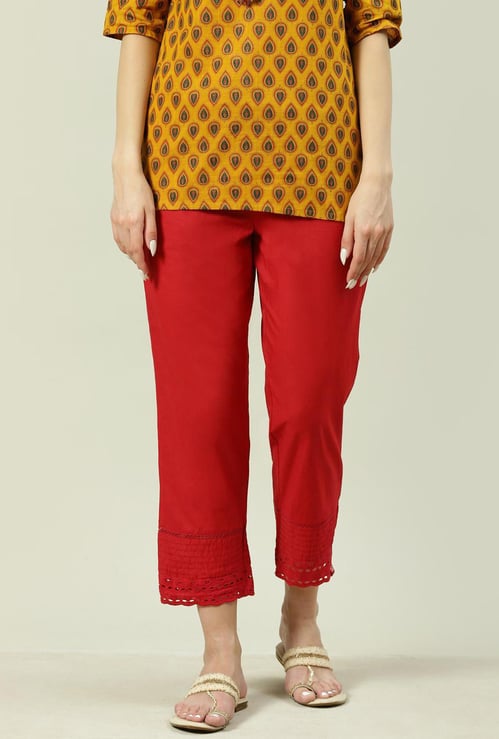 BIBA Women Solid Drawstring Straight Pants