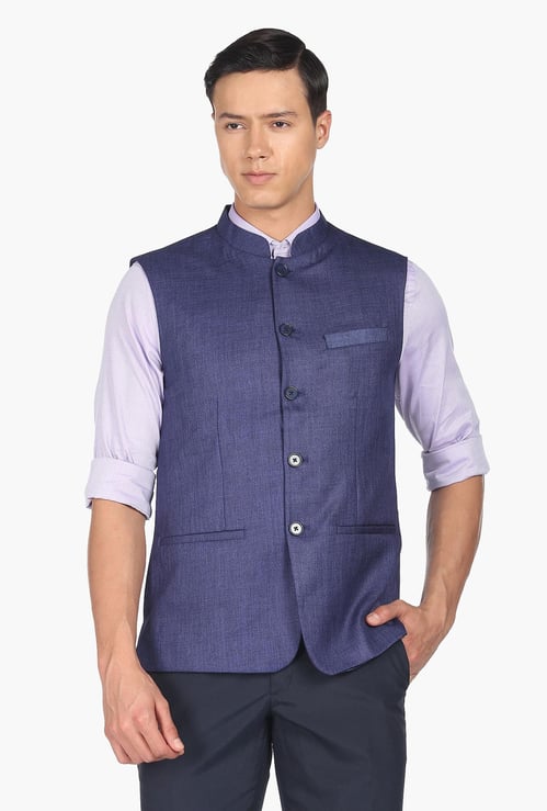 ARROW Men Mandarin Collar Textured Waistcoat