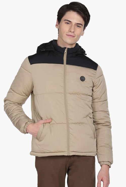 U.S. POLO ASSN. Men Colourblock Hooded Puffer Jacket