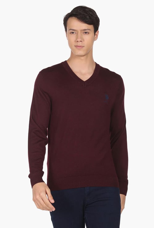 U.S. POLO ASSN. Men Solid Full Sleeves Sweater