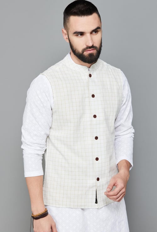 MELANGE Men Checked Reversible Nehru Jacket