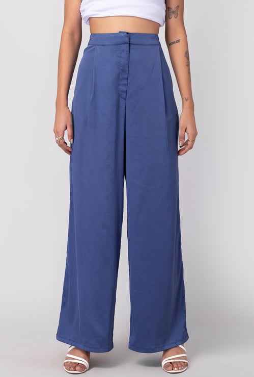 FABALLEY Women Solid Pleated Palazzos
