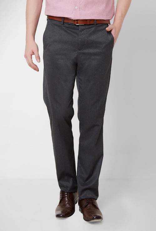 CODE Solid Textured Slim Fit Trousers