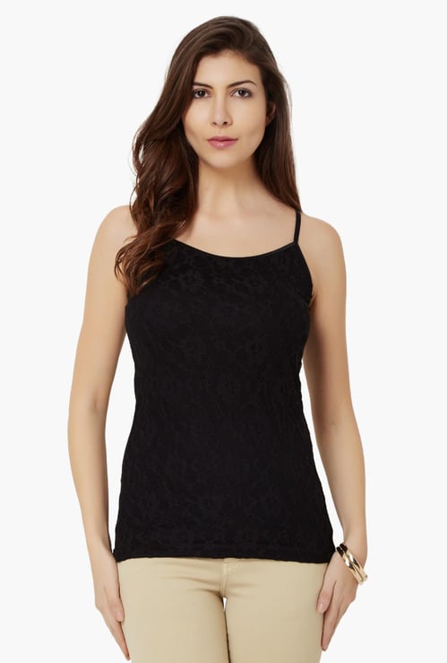 CODE Lace Overlay Spaghetti Top