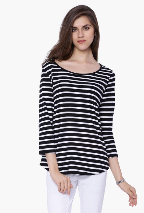 FAME FOREVER Striped Round Neck Top