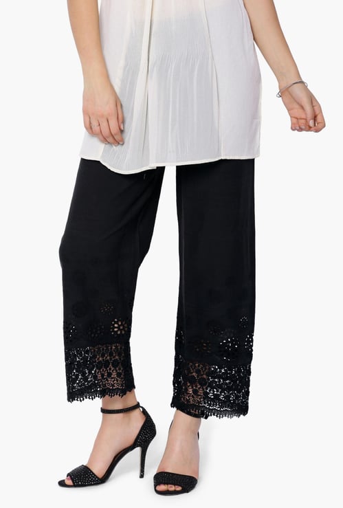 MELANGE Lace Trim Straight Pants