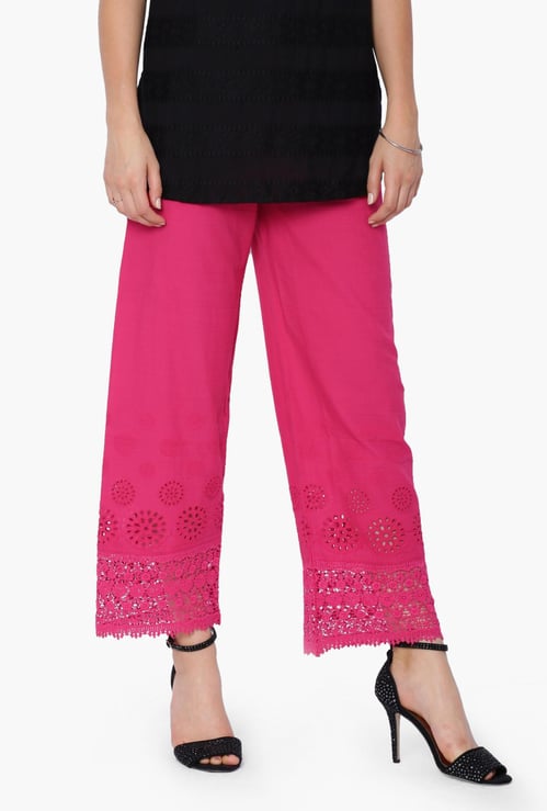 MELANGE Lace Trim Straight Pants