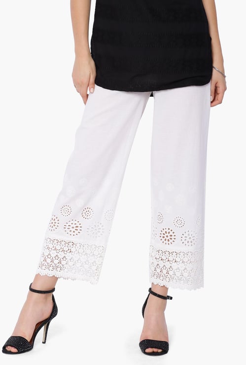 MELANGE Lace Trim Straight Pants